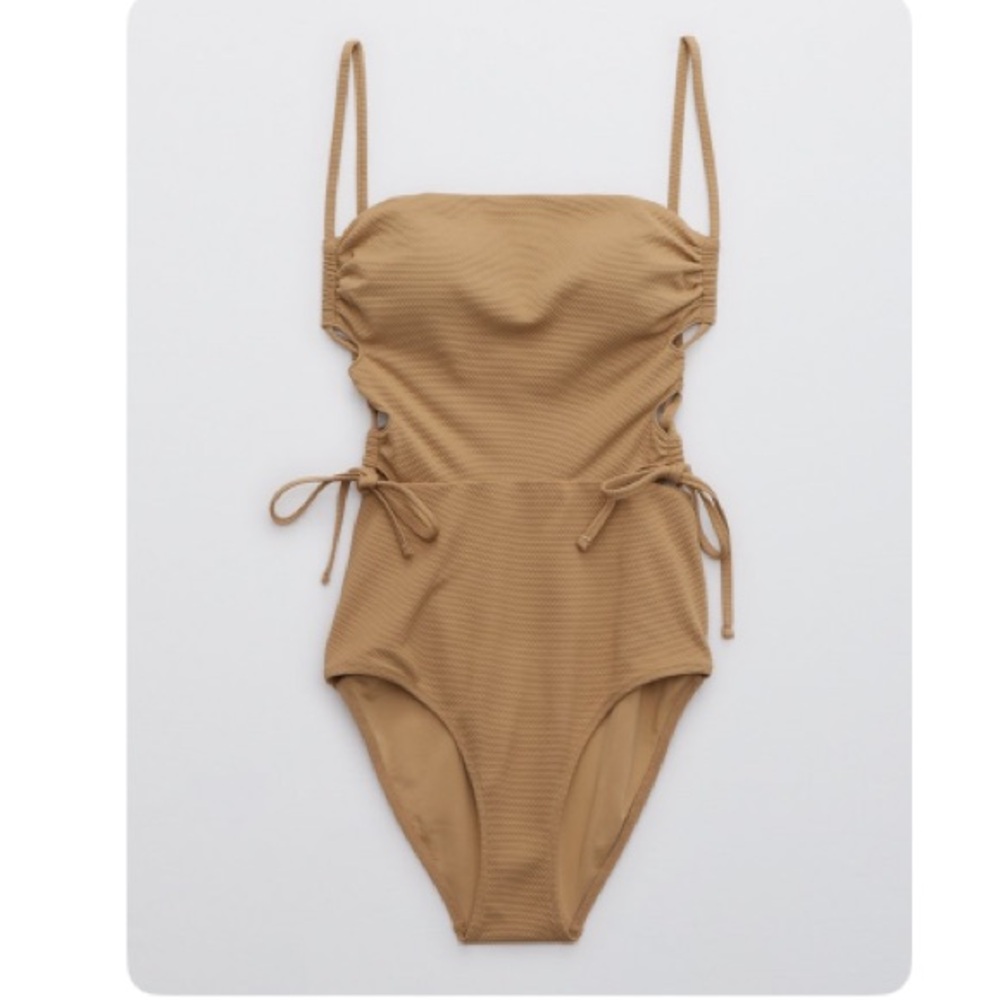 Aerie Pique Lace Up Bandeau One Piece Swimsuit
